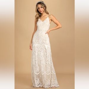 NEW Lulus Flynn White Lace Maxi Dress